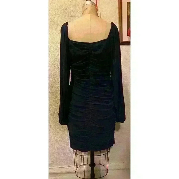 Fashion Square Neck Long Sleeve Ruched Bodycon Dress Blue Size XL - Picture 7 of 12